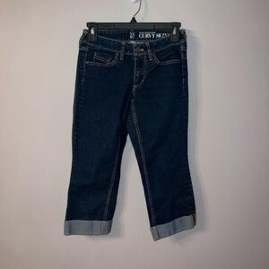 Navy blue cropped NY&C sits at lower waist curvy skinny  crop cuffed jeans 0
